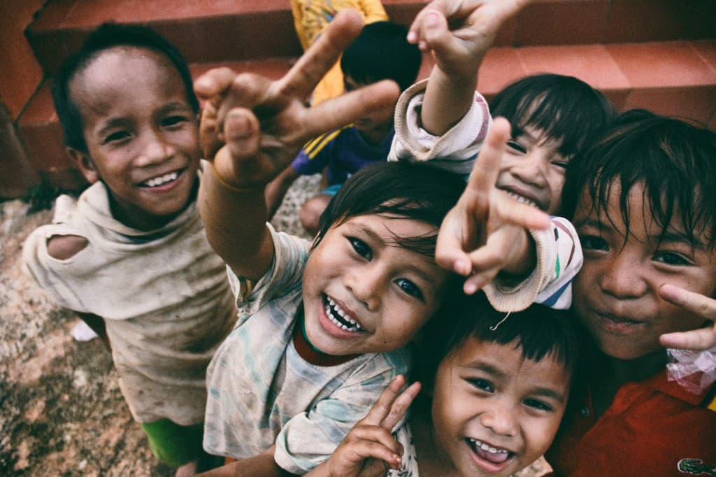 Children receiving school supplies